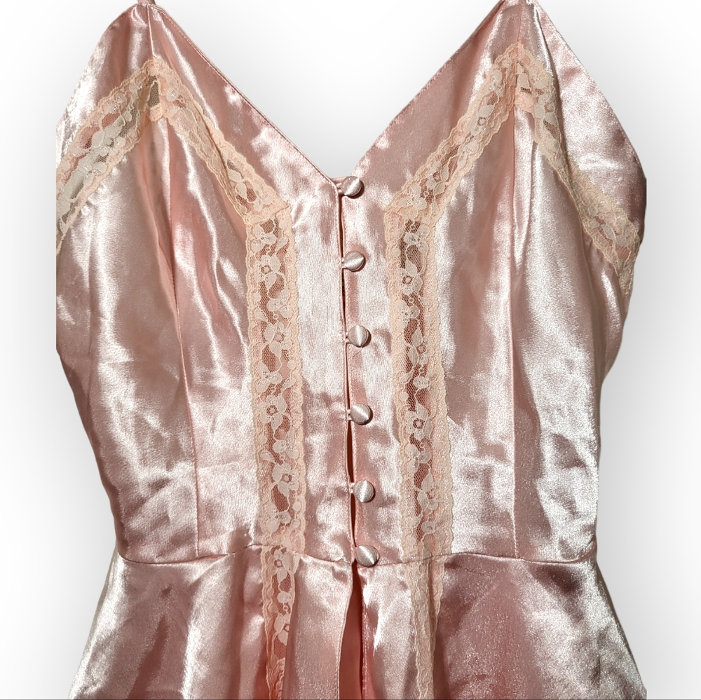 Victoria's Secret Vintage Gold Label Pink Lace Button Front Night Gown Top P/XS - Picture 3 of 5